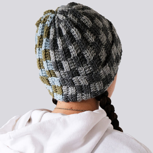MULTI-CHECKERED CROCHET WOOL BEANIE