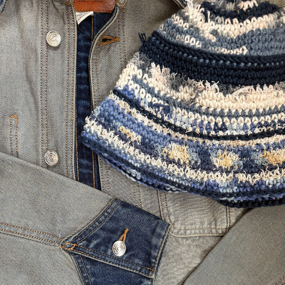 upcycled scrap yarn green multicolor bucket hat