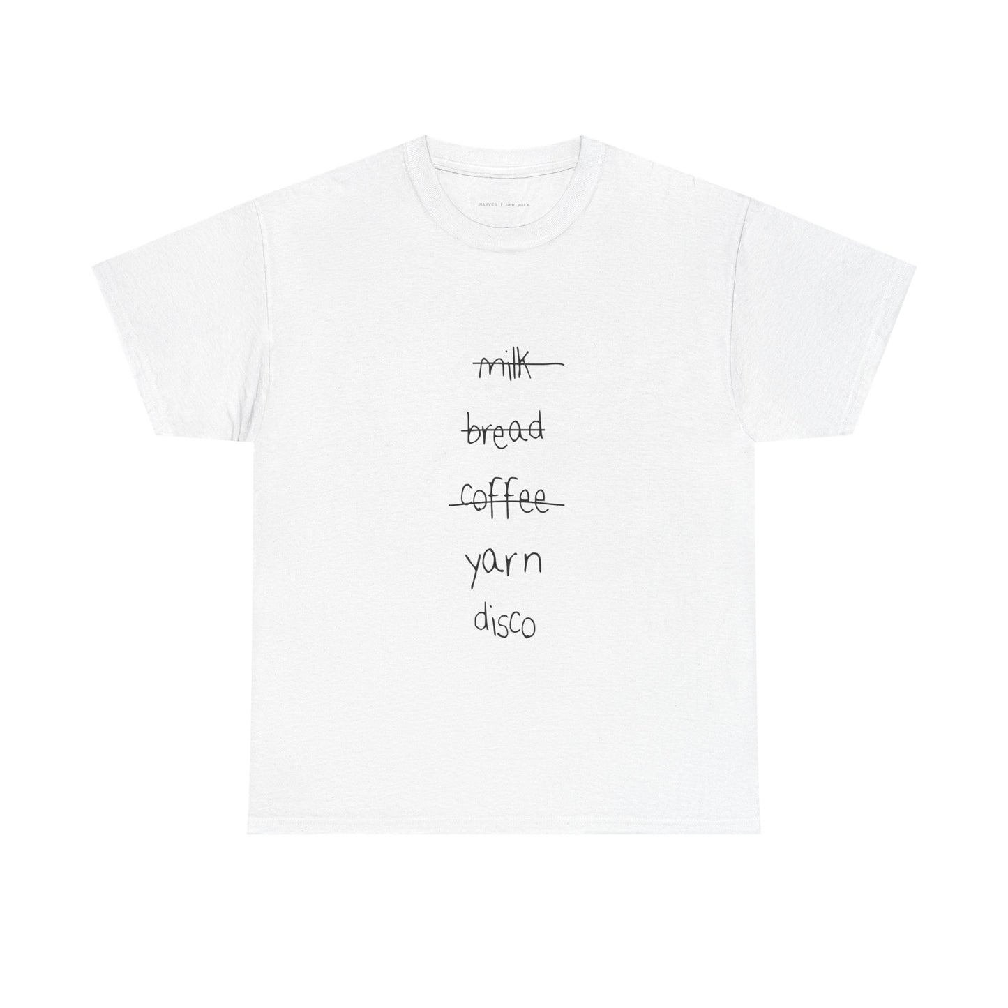 MAKER'S ESSENTIALS, YARN + DISCO SHOPPING LIST GRAPHIC TEE