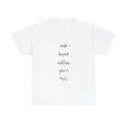 MAKER'S ESSENTIALS, YARN + DISCO SHOPPING LIST GRAPHIC TEE