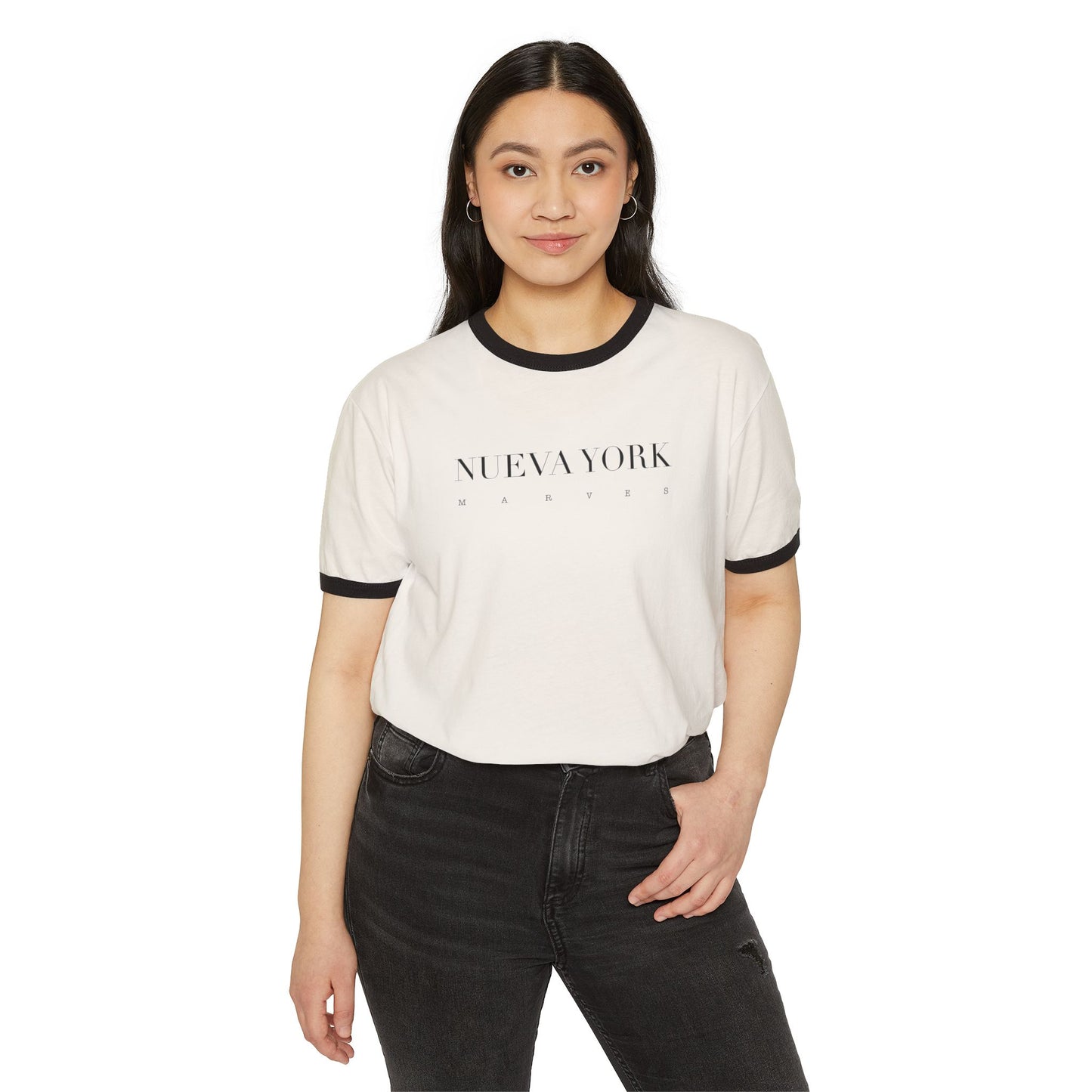 NUEVA YORK COTTON RETRO STYLE RINGER T-SHIRT
