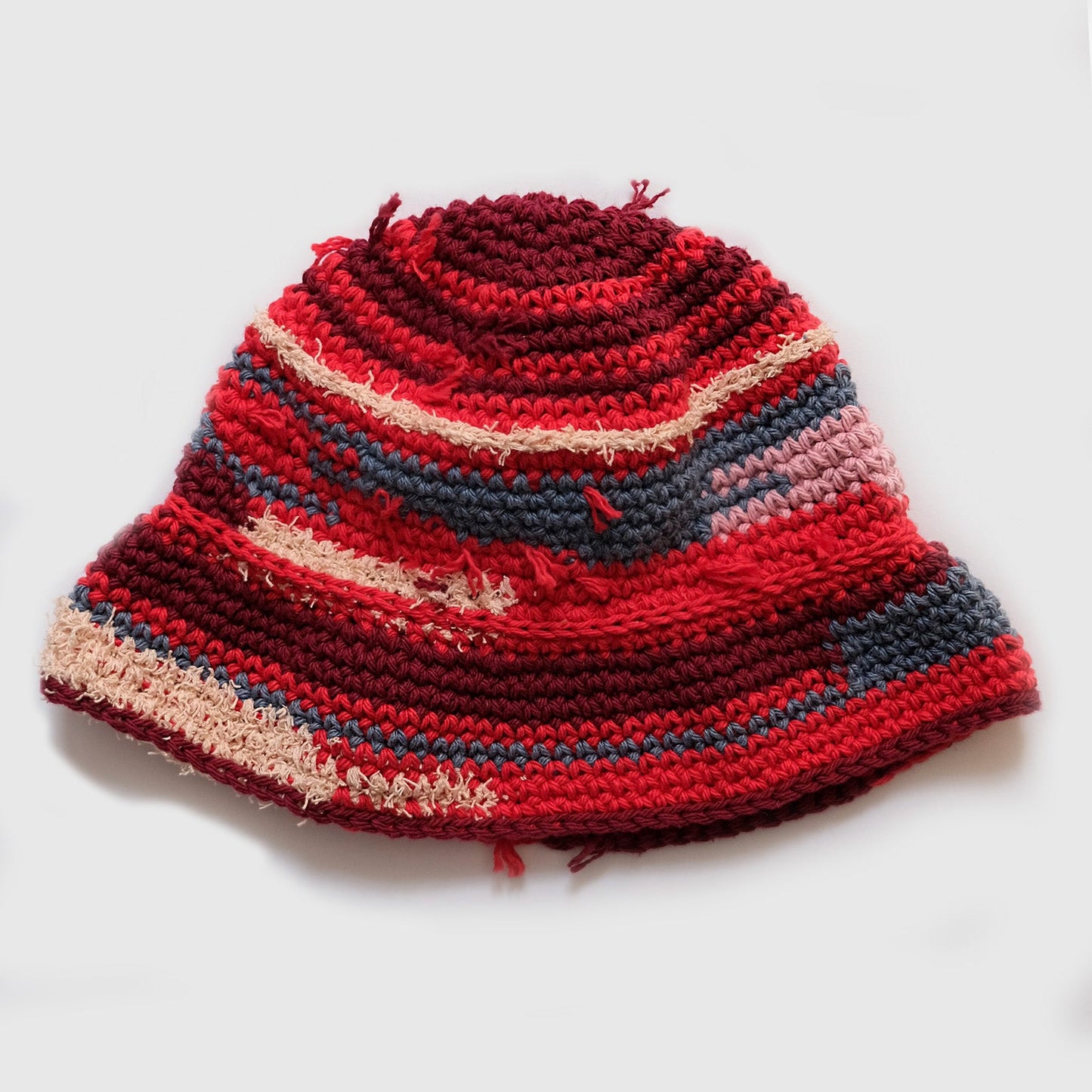 Upcycled crochet bucket bowler hat No. 26-001 handmade NYC — natural cotton scrap yarn MARVES New York