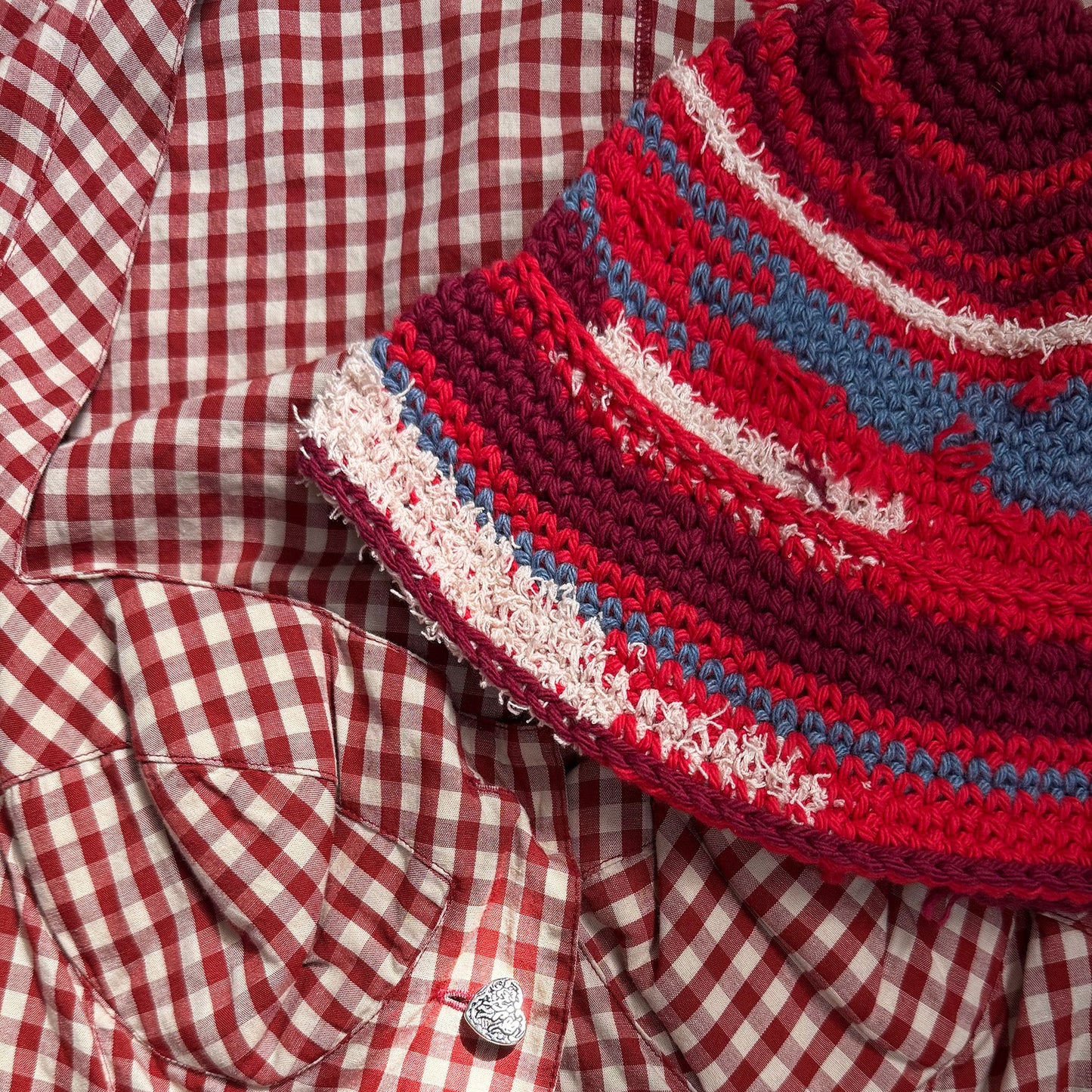 Handmade crochet bucket bowler hat styled — MARVES New York upcycled series