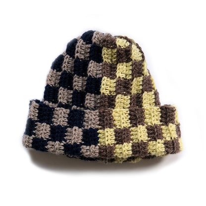 MULTI-CHECKERED CROCHET WOOL BEANIE