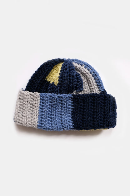 Upcycled Scrap Yarn Wool Short Roll Crochet Beanie | No. 26-011