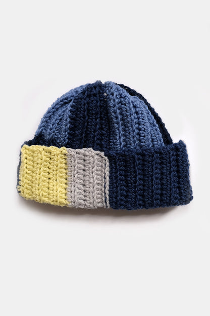 Upcycled Scrap Yarn Wool Short Roll Crochet Beanie | No. 26-011