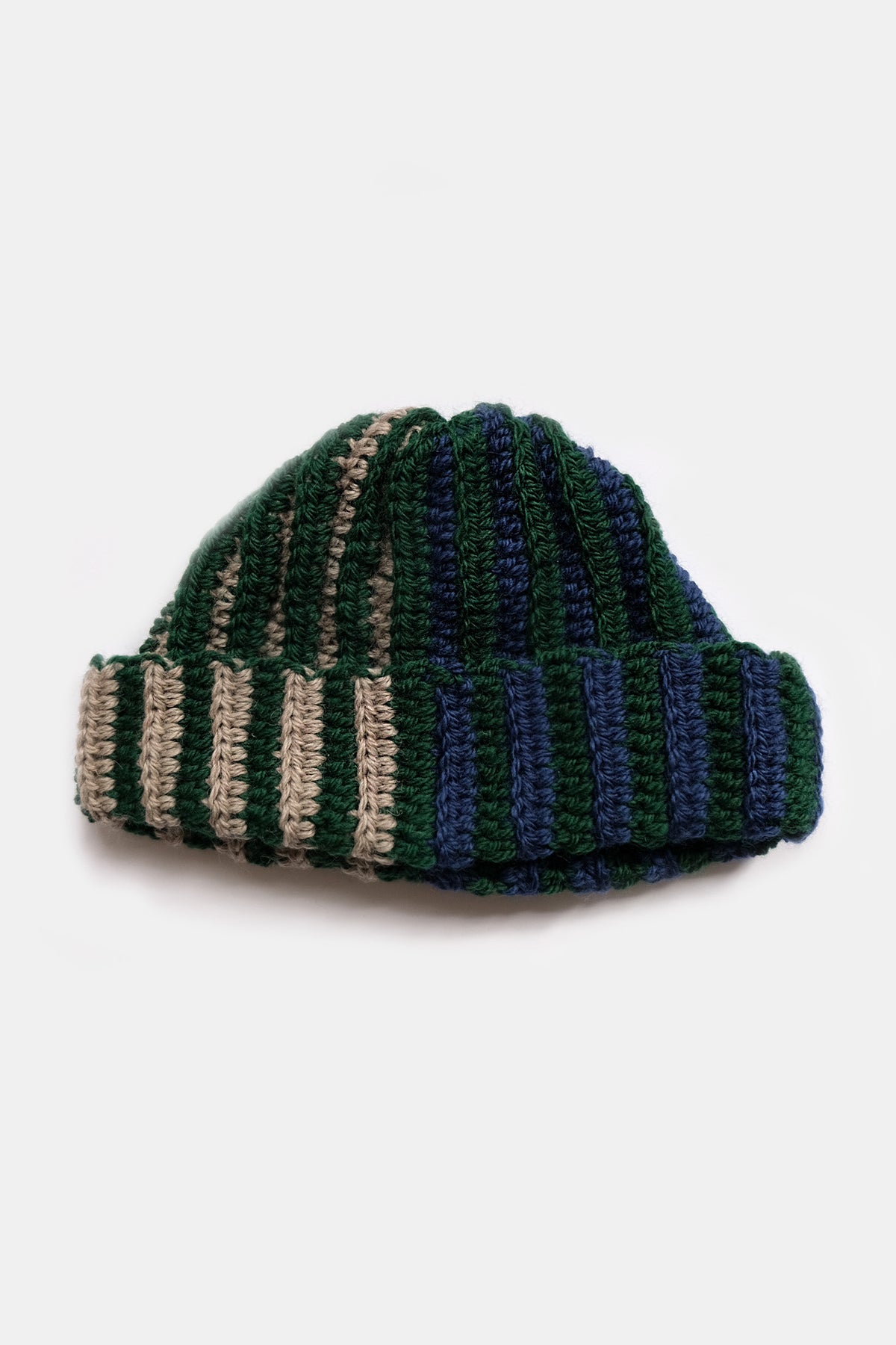 Upcycled Scrap Yarn Wool Short Roll Crochet Beanie | No. 26-012