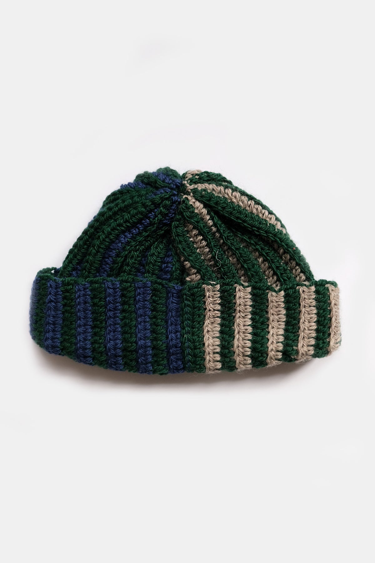 Upcycled Scrap Yarn Wool Short Roll Crochet Beanie | No. 26-012