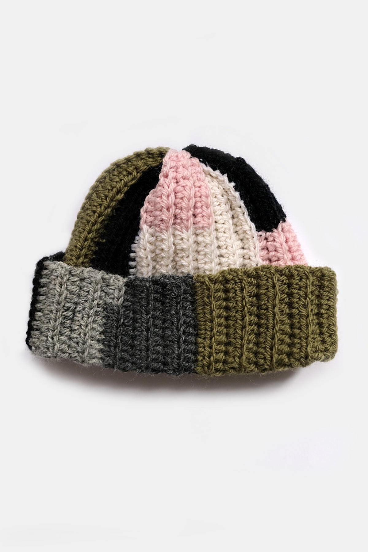 Upcycled Scrap Yarn Wool Short Roll Crochet Beanie | No. 26-013