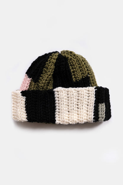 Upcycled Scrap Yarn Wool Short Roll Crochet Beanie | No. 26-013