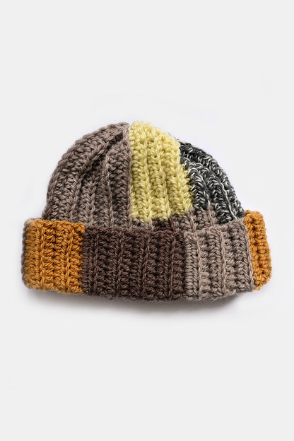Upcycled Scrap Yarn Wool Short Roll Crochet Beanie | No. 26-014