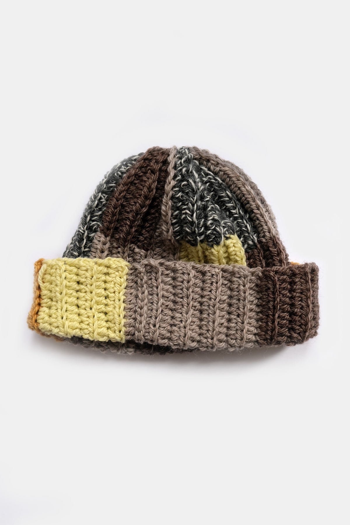 Upcycled Scrap Yarn Wool Short Roll Crochet Beanie | No. 26-014