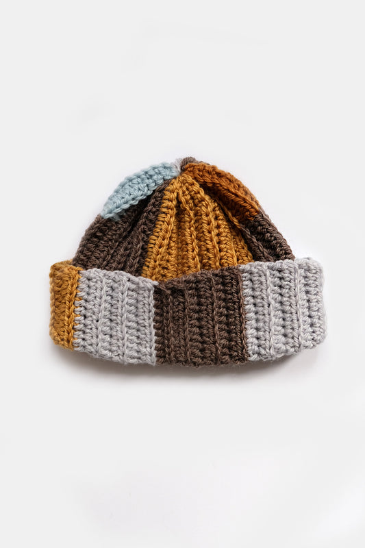 Upcycled Scrap Yarn Wool Short Roll Crochet Beanie | No. 26-015