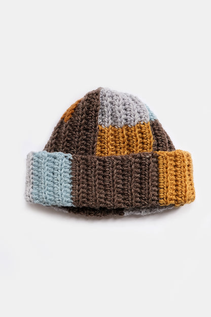 Upcycled Scrap Yarn Wool Short Roll Crochet Beanie | No. 26-015