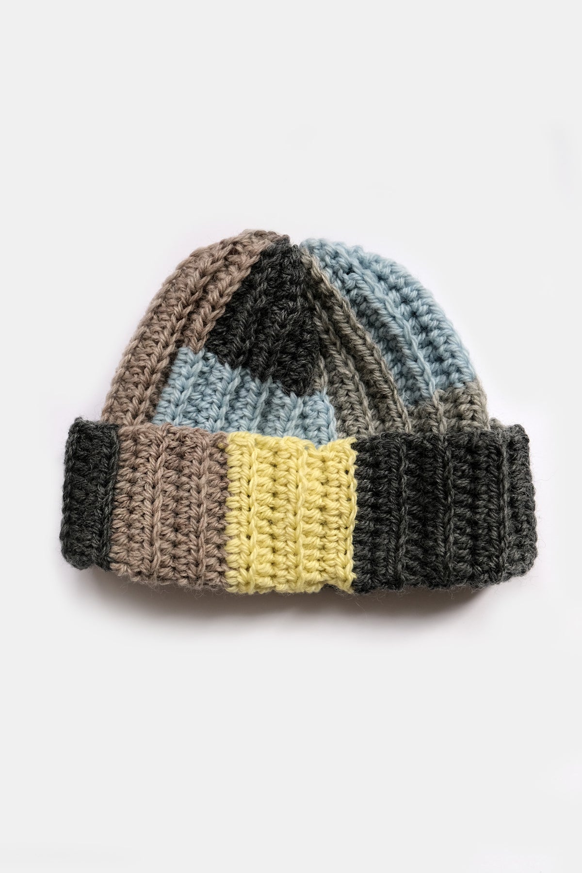 Upcycled Scrap Yarn Wool Short Roll Crochet Beanie | No. 26-016