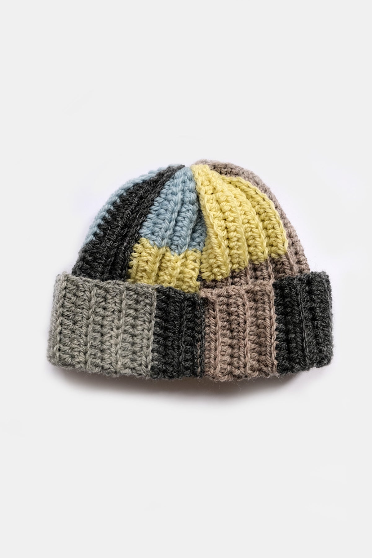 Upcycled Scrap Yarn Wool Short Roll Crochet Beanie | No. 26-016