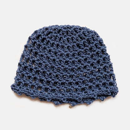 Handmade crochet mesh bonnet beanie in Blue — stretch cotton MARVES New York NYC