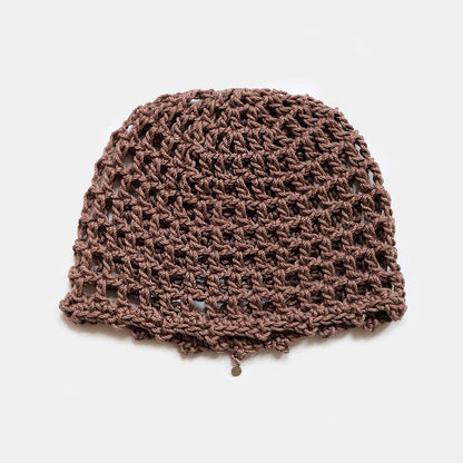 Handmade mesh crochet bonnet cap in Brown — breathable cotton MARVES New York