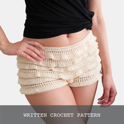 crochet bloomer boy short written pattern cover image