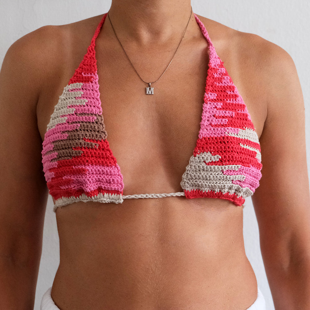 Upcycled crochet triangle bikini top No. 25-004 handmade in NYC — hemp cotton blend MARVES New York