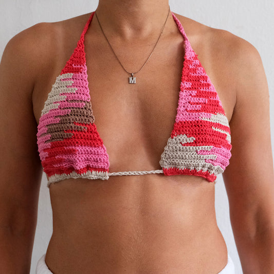 Upcycled crochet triangle bikini top No. 25-004 handmade in NYC — hemp cotton blend MARVES New York