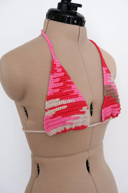One of a kind handmade crochet bikini top — frayed raw edge upcycled aesthetic MARVES New York