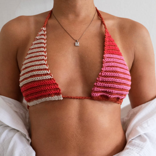 Upcycled crochet triangle bikini top No. 25-006 handmade NYC — hemp cotton blend MARVES New York